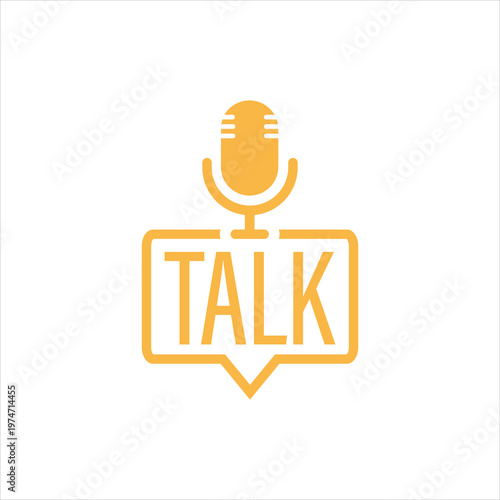 orange minimalist talk microphone line label icon for professional conversation podcast and radio media broadcast
