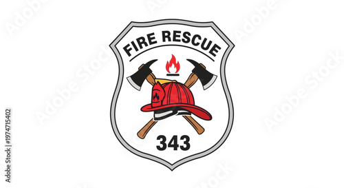 Fire Rescue Emblem with Helmet and Axes on Shield Design