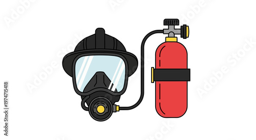 Firefighter breathing apparatus with mask and oxygen tank illustration
