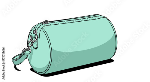 Teal cylindrical leather handbag accessory.