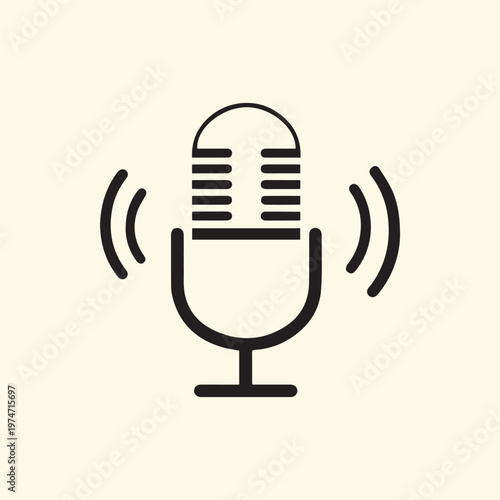 Classic broadcasting microphone icon radiating sound waves for clear live audio