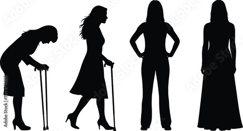 Silhouettes of women representing different stages of life.