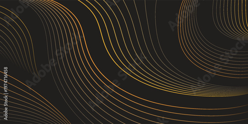 Elegant abstract background with flowing golden lines on dark matte black. Premium vector art perfect for high-end branding, elegant wallpapers, and exclusive invitations.