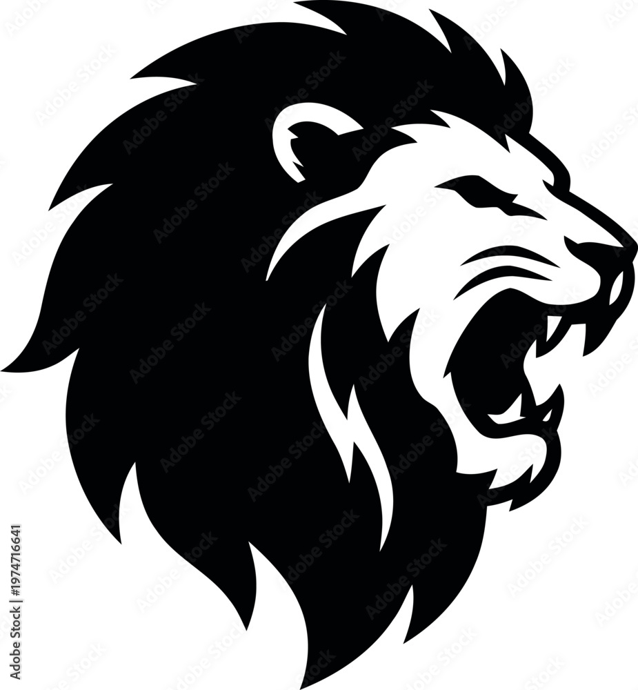 Fototapeta premium Roaring Lion Head Silhouette Power and Strength Vector Illustration
