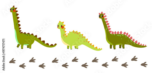 Prehistoric collection with dinosaur footprints. Great for kids party games and activities. Perfect for educational kits and science posters