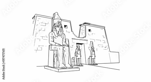 Ancient Egyptian colossal statue and temple entrance