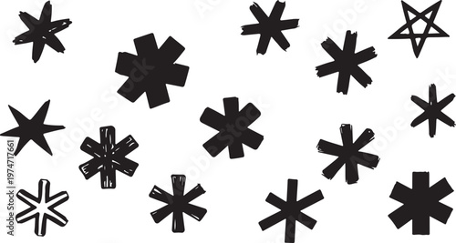 black and white image displays a repeated pattern of symmetrical star shaped floral or asterisk like designs