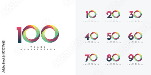 Set 10 20 30 to 100 years anniversary illustration template design