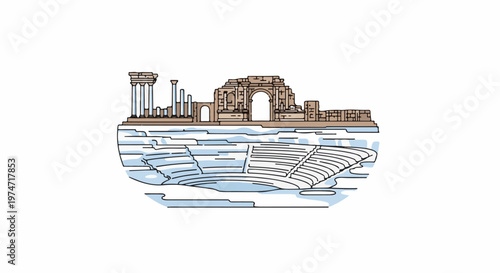 Ancient ruins of a Roman amphitheater and triumphal arch