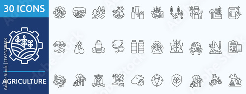 agriculture  - Icon Collection. Thin outline Set contains such Icons as aquaculture, forestry, fresh food and more. Simple web icons set
