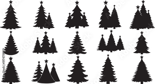 Minimal Christmas Tree Icons Set – Modern Stylized Fir Silhouette Vector