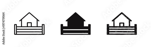 House with Fence Icons - Outline, Silhouette, and Hand-Drawn Styles