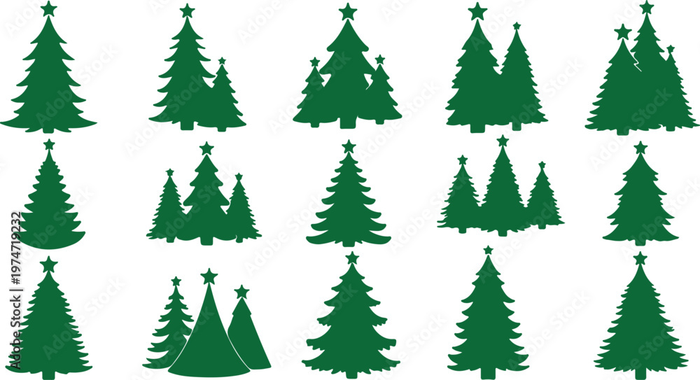 Obraz premium Minimal Christmas Tree Icons Set – Modern Stylized Fir Silhouette Vector
