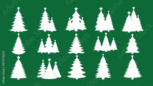 Minimal Christmas Tree Icons Set – Modern Stylized Fir Silhouette Vector