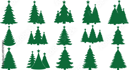 Minimal Christmas Tree Icons Set – Modern Stylized Fir Silhouette Vector
