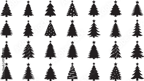 Minimal Christmas Tree Icons Set – Modern Stylized Fir Silhouette Vector