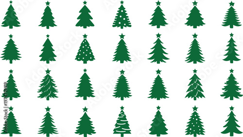 Minimal Christmas Tree Icons Set – Modern Stylized Fir Silhouette Vector