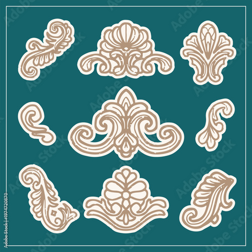 set of damask ornamental elements