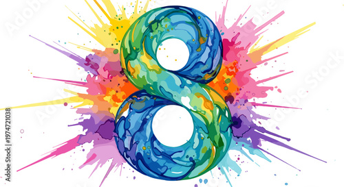 Foto Colorful Watercolor Number Eight Vector Illustration with Paint Splash Backgroun