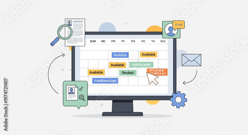 Illustration of online advertising and digital marketing concepts on computer screen.