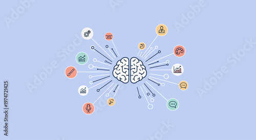 Illustration of brain with connected icons representing various mental and emotional states.