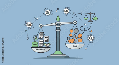 Conceptual illustration of weighing opportunity versus bias on a balance scale.
