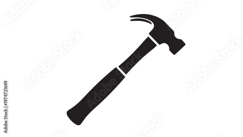 Minimalist hammer vector icon, black claw hammer silhouette for construction and carpentry, industrial hand tool graphic on white background