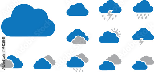 Weather icons set with various cloud and sun symbols Weather icon set temperature forecast symbols sun cloud rain