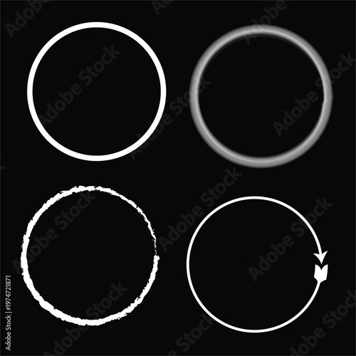 Visual representation of circle rendering techniques with varying line styles and effects Vector

