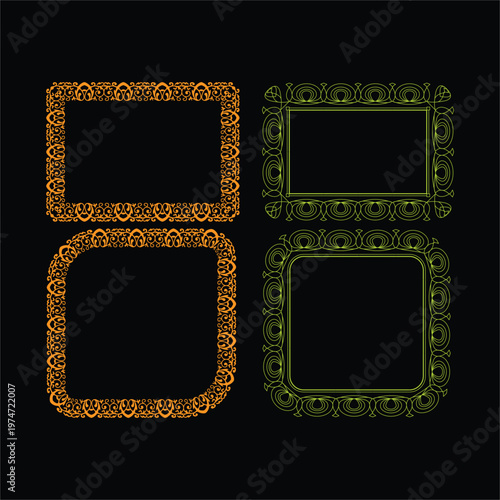 Intricate geometric designs framed in ornate borders with color variations Vector

