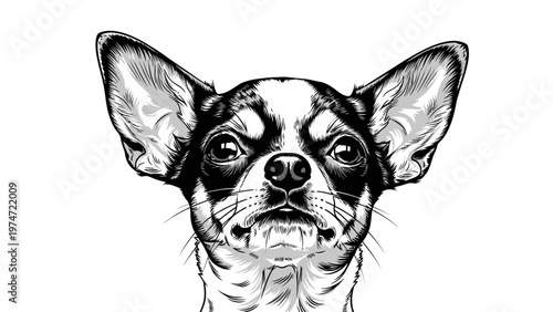Chihuahua Dog Portrait, Black and White, Big Ears, Close-up Face, Cute Pet Animal, Studio Shot