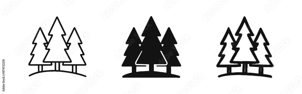Fototapeta premium Forest Pine Trees Icon Set - Nature and Environment Symbols in Various Styles