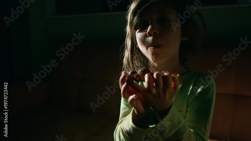 Boy opening a pizza box on movie night