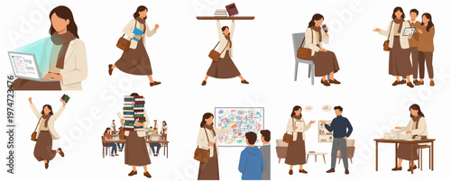 Flat Illustration Diverse College Student Life Activities and Education Lifestyle Set