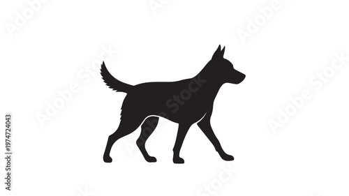Minimalist dog silhouette vector, black canine profile walking on white background, pet animal side view icon for logo design and branding