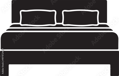 Set Big bed for two or one person icon isolated on black and black background.