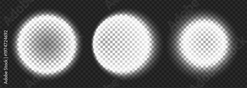 White spotlight flashlight with frame light png and overlay effect view. Flare beam blue with round magic headlight and circle shadow spark. Halo car head with led backdrop oval and wall.