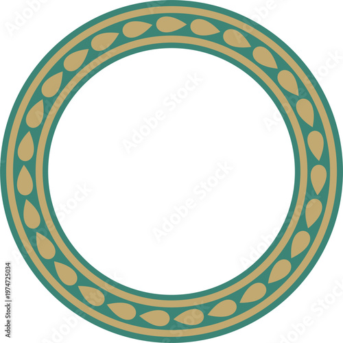 Vector gold with green round Jewish ornament. Star of David. Semitic circle, ring. Jerusalem