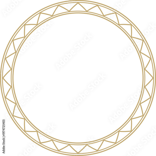 Vector gold round Yakut ornament. Endless circle, border, frame of the northern peoples of the Far East.