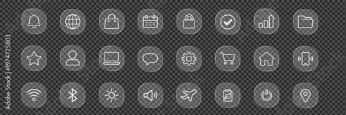 Glass UI Icons Set - Transparent Line Interface Symbols Collection
