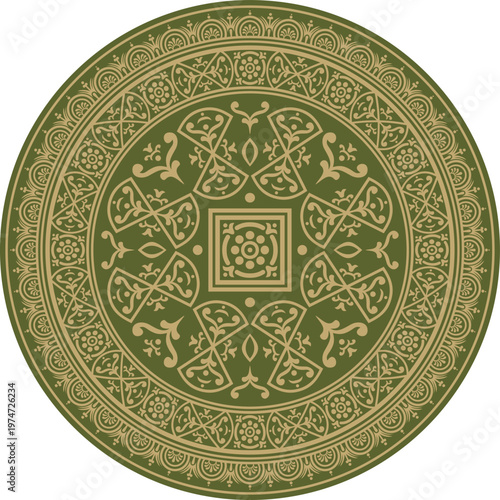 Canvas Print Vector round gold with green border, frame, Pompeii ring