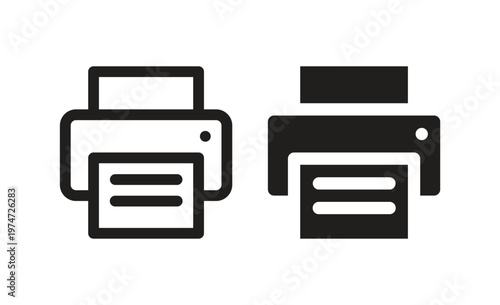 Simple printer line and solid icon vector set for print and office work graphic elements on white