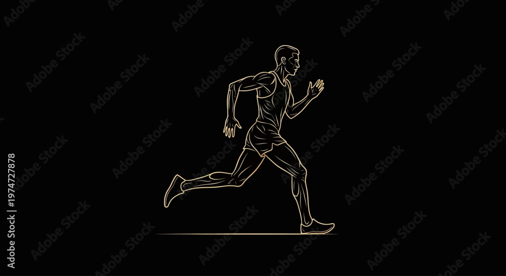 Fototapeta premium Stylish gold outline of a running athlete. Clean and professional vector for premium branding