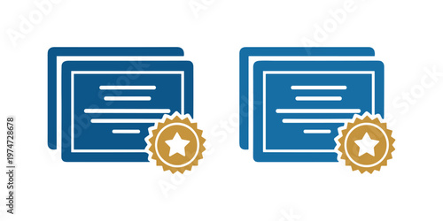 Two blue certificate with gold star badges in white background
