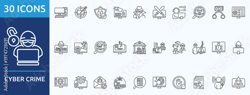 cyber crime  - Icon Collection. Thin outline Set contains such Icons as digital finance, privacy, espionage  and more. Simple web icons set

