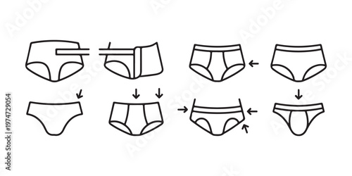 Diagram showing how to fold underwear for different purposes or storage solutions detailed on white background.