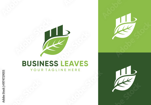 Modern business growth logo design with green leaf growth concept and growth chart. business growth logo vector design.