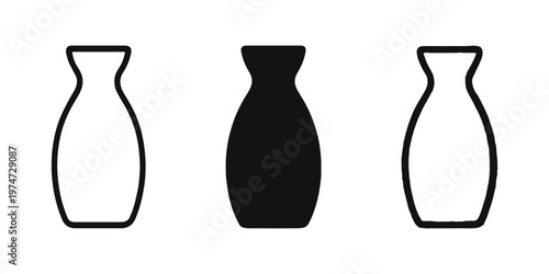 Stylized vase or decanter icon set in outline, solid, and hand-drawn styles