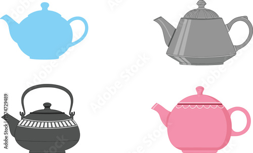 Teapot Icon Set with Classic and Modern Kettle Designs Collection for Tea Brewing Kitchenware and Beverage Illustration