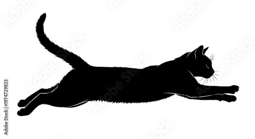 Dynamic silhouette of a leaping cat isolated on white background